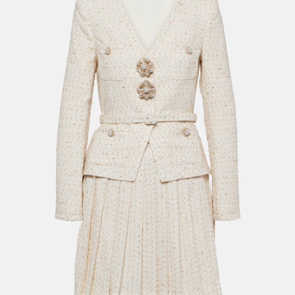 Self Portrait White and Gold Boucle Two Piece Skirt and Jacket - Size 8